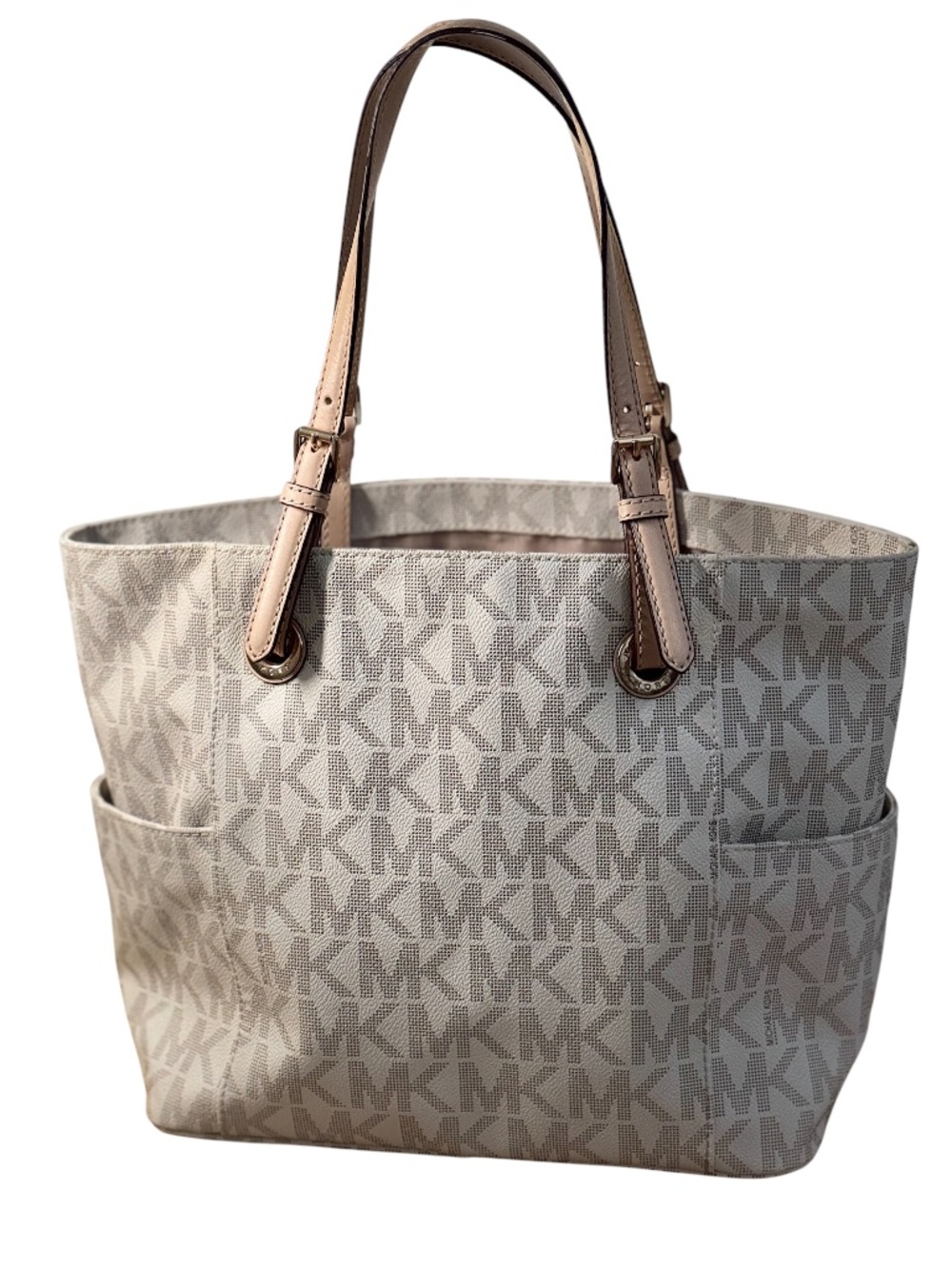 Michael Kors Light Beige MK Logo Tote with Beige Straps